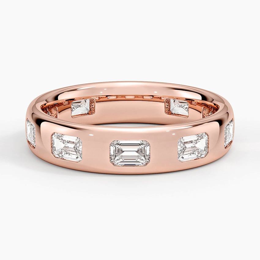 Chloe Flush Set Emerald Cut 4.5mm Diamond Ring Rose Gold 18k Wedding Band
