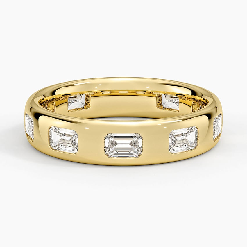 Chloe Flush Set Emerald Cut 4.5mm Diamond Ring Yellow Gold 18k Wedding Band