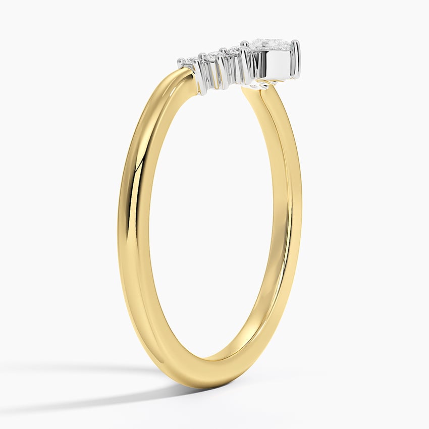Mixed Metal Lunette Diamond Ring Yellow Gold 18k Wedding Band
