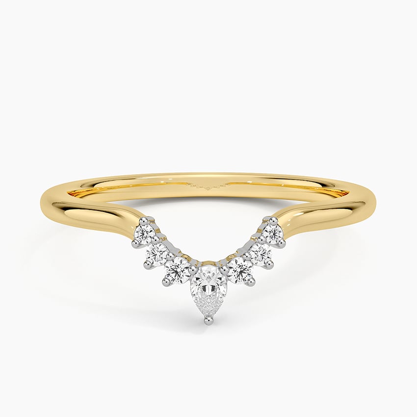 Mixed Metal Lunette Diamond Ring Yellow Gold 18k Wedding Band