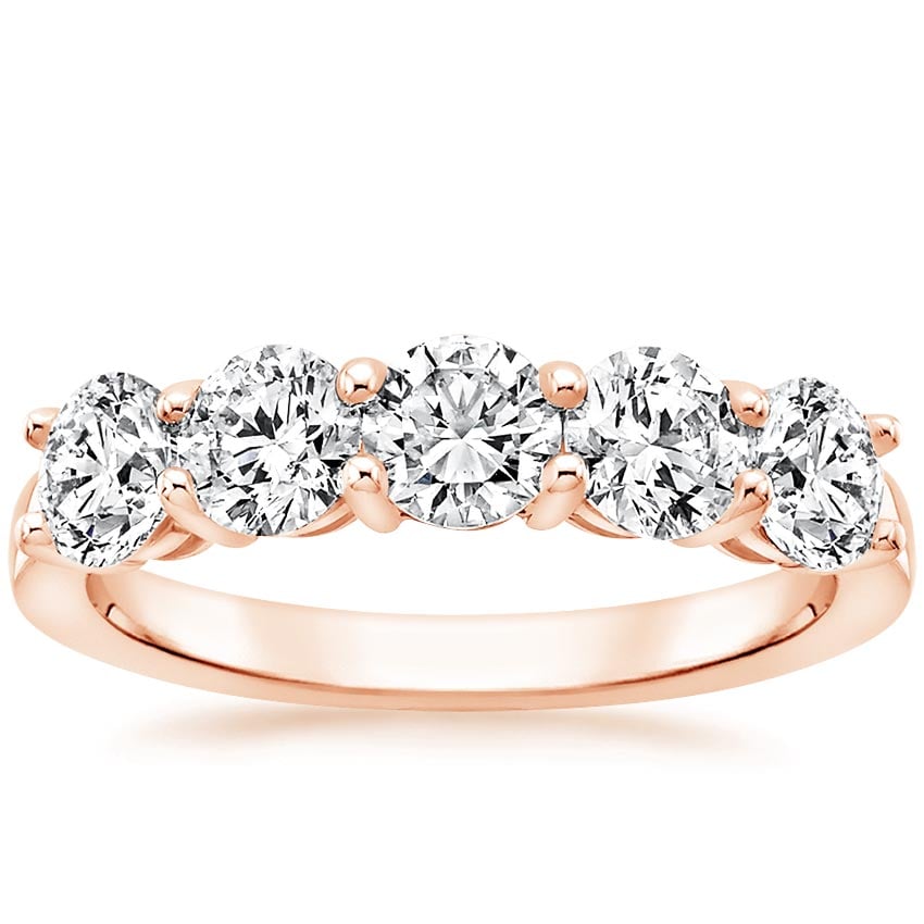Round Five Stone Diamond Ring (1 1/2 ct. tw.) Rose Gold 18k Wedding Band