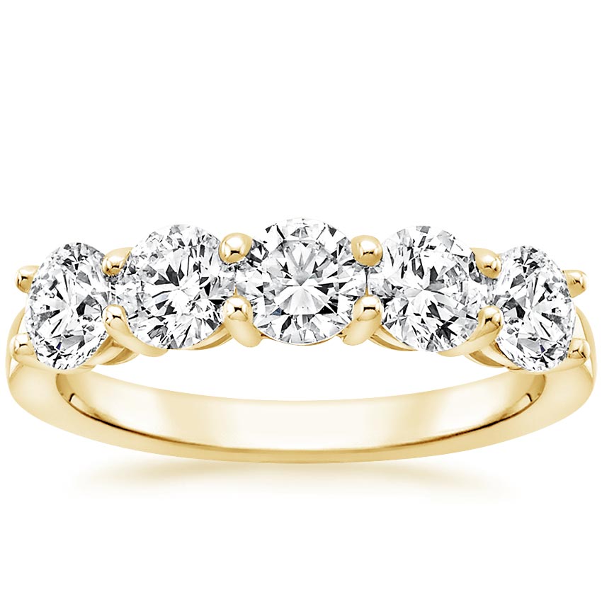 Round Five Stone Diamond Ring (1 1/2 ct. tw.) Yellow Gold 18k Wedding Band