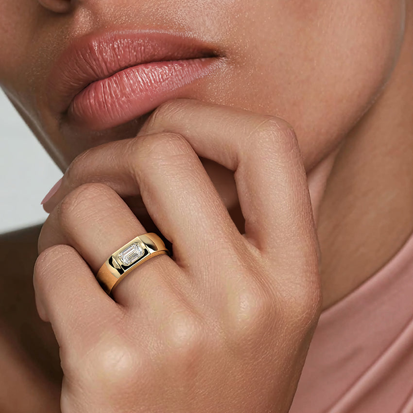 Zola Lab Diamond Cigar Ring Yellow Gold 18k Wedding Band