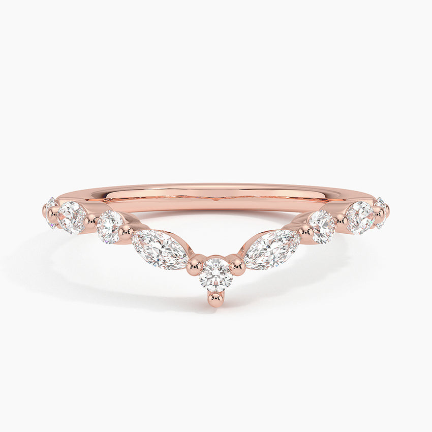 Curved Versailles Diamond Ring Rose Gold 18k Wedding Band