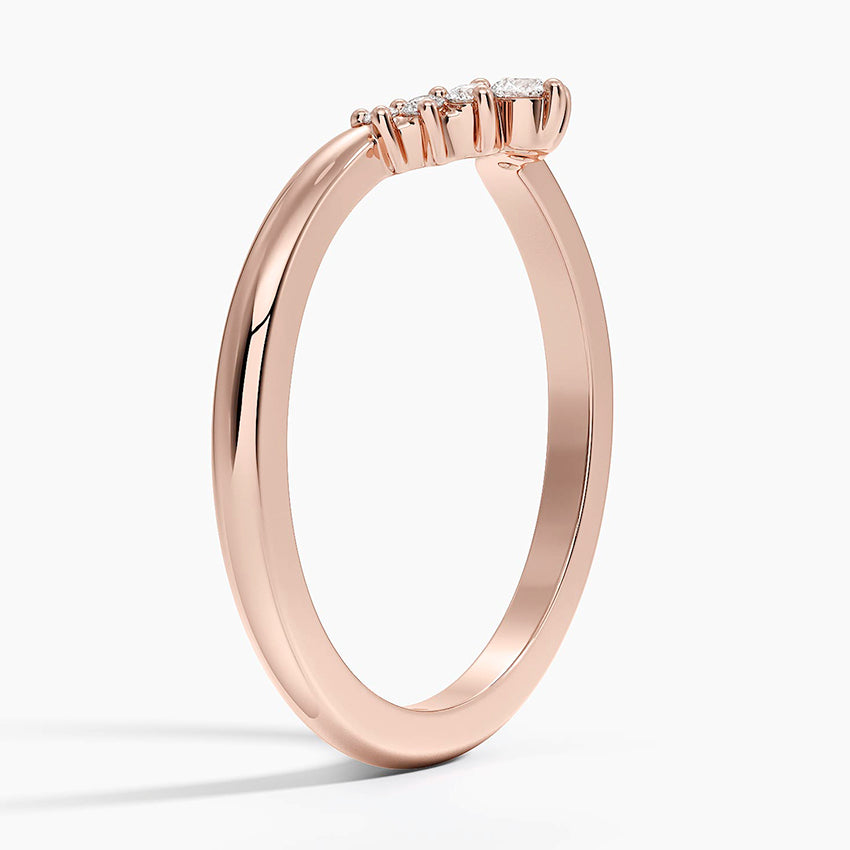 Lunette Contour Round Diamond Ring Rose Gold 18k Wedding Band