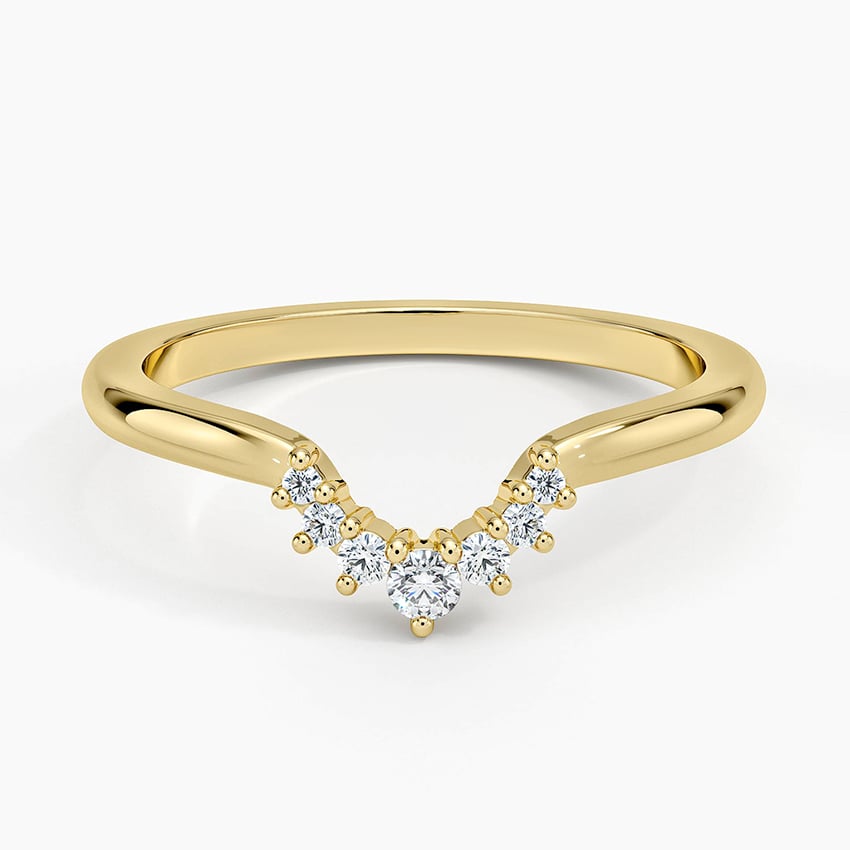 Lunette Contour Round Diamond Ring Yellow Gold 18k Wedding Band