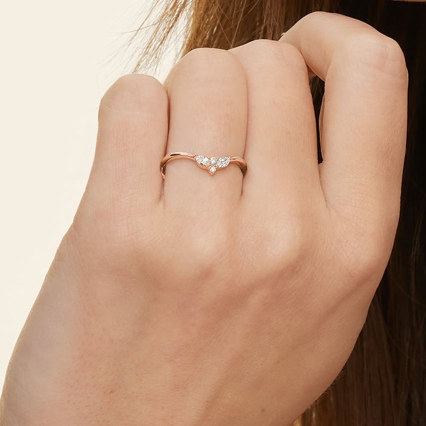 Camellia Milgrain Contoured Diamond Ring Rose Gold 18k Wedding Band