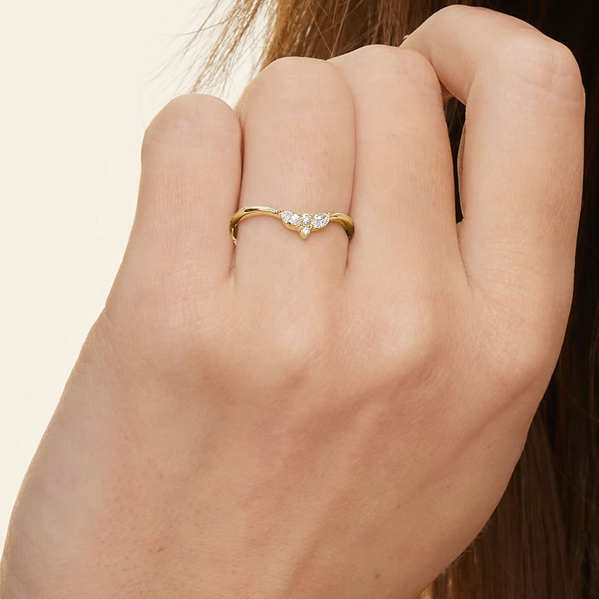 Camellia Milgrain Contoured Diamond Ring Yellow Gold 18k Wedding Band