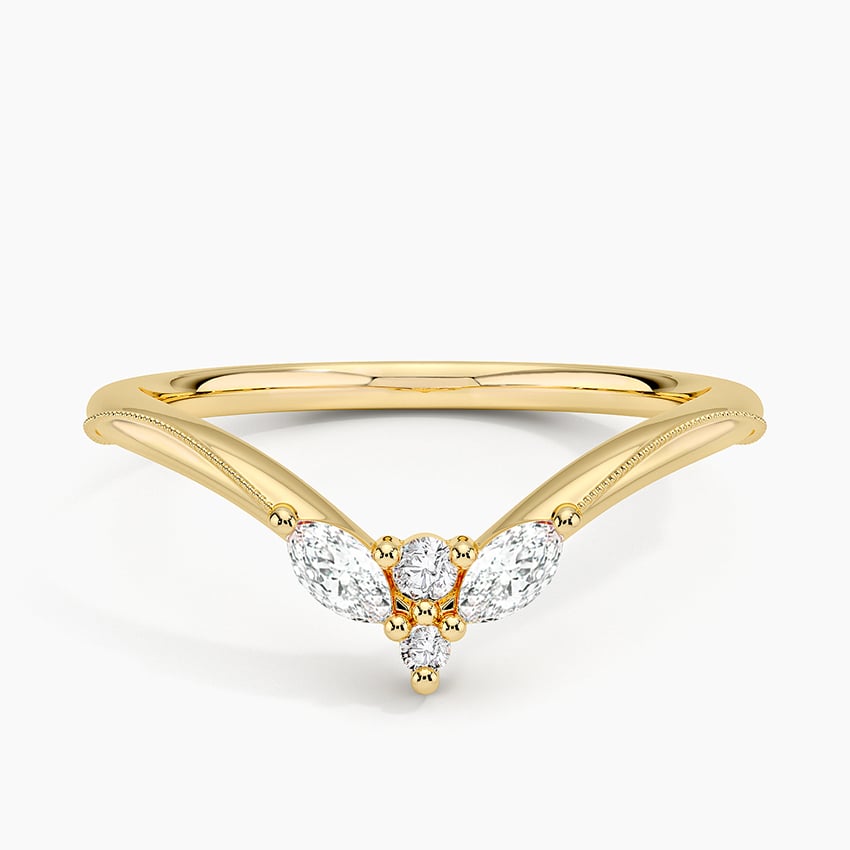 Camellia Milgrain Contoured Diamond Ring Yellow Gold 18k Wedding Band