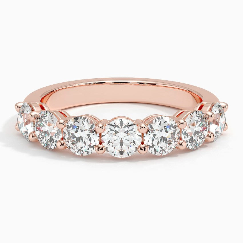Round Seven Stone Diamond Ring (1 1/2 ct. tw.) Rose Gold 18k Wedding Band