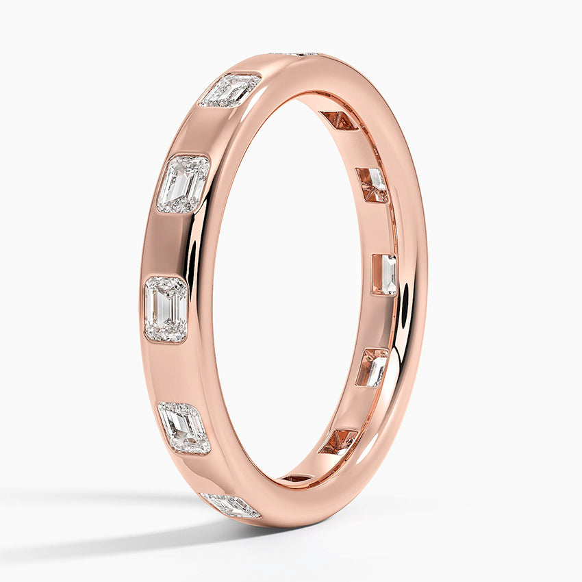 Chloe Flush Set Emerald Cut 3.2mm Lab Diamond Ring Rose Gold 18k Eternity Band