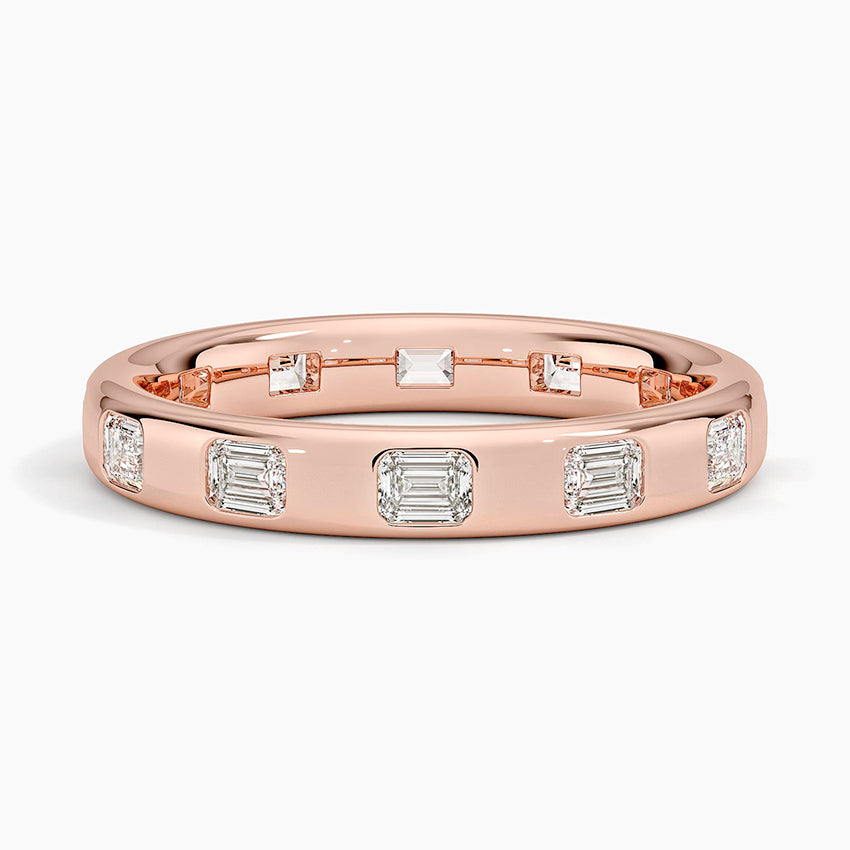 Chloe Flush Set Emerald Cut 3.2mm Lab Diamond Ring Rose Gold 18k Eternity Band