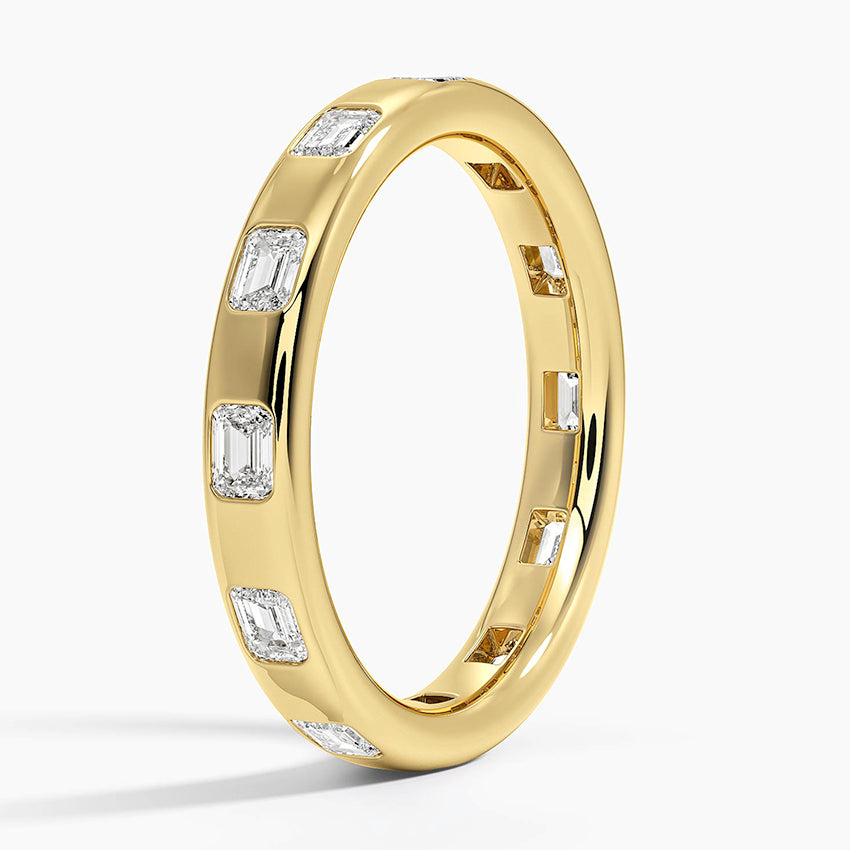 Chloe Flush Set Emerald Cut 3.2mm Lab Diamond Ring Yellow Gold 18k Eternity Band