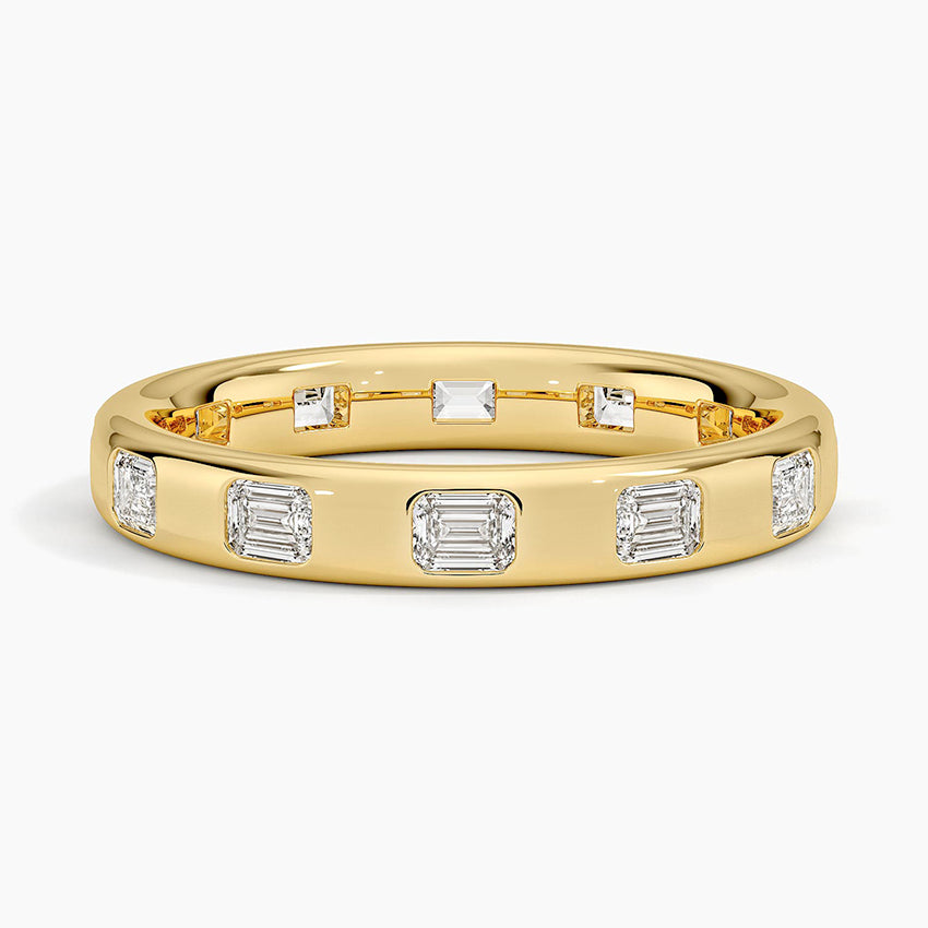 Chloe Flush Set Emerald Cut 3.2mm Lab Diamond Ring Yellow Gold 18k Eternity Band