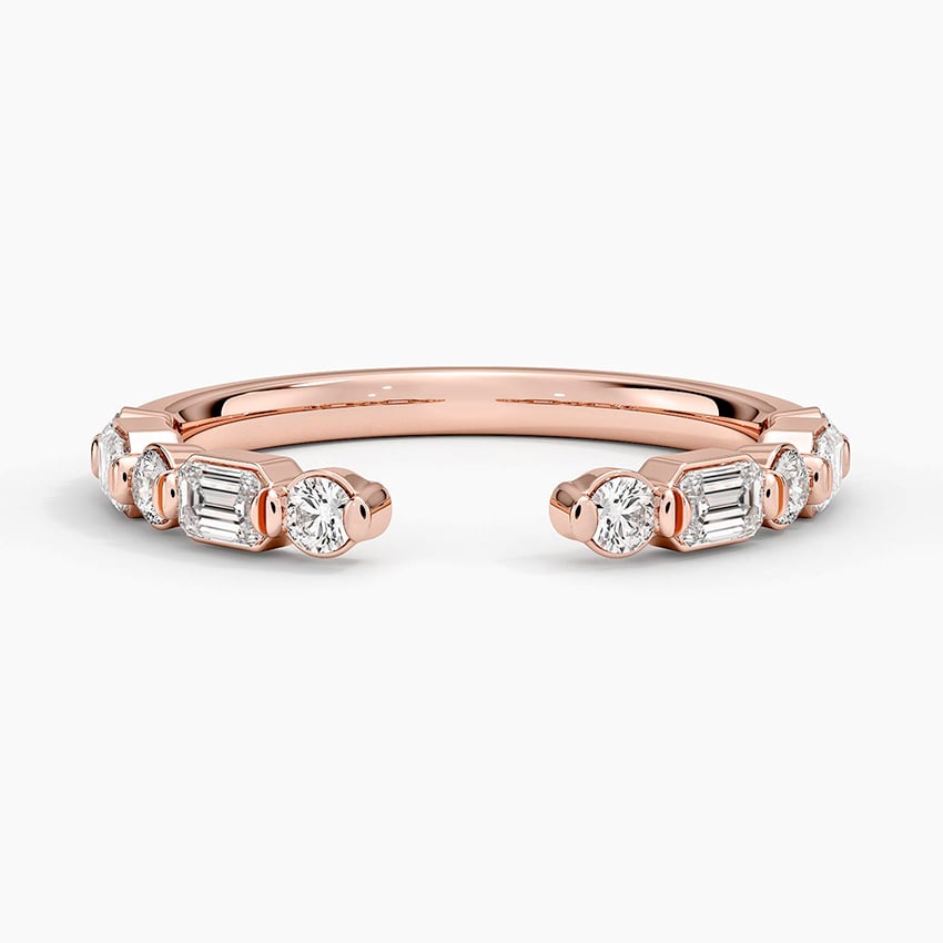 Kensington Emerald Cut and Round Diamond Open Ring (1/2 ct. tw.) Rose Gold 18k Wedding Band