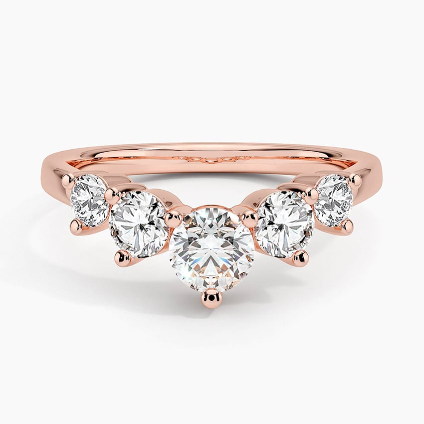 Five Stone Contour Lab Diamond Ring (1 ct. tw.) Rose Gold 18k Wedding Band