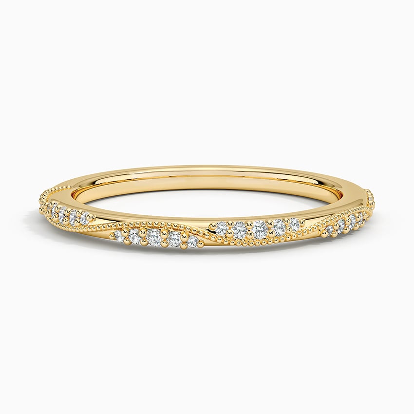 Camellia Milgrain 1.5mm Diamond Ring Yellow Gold 18k Wedding Band