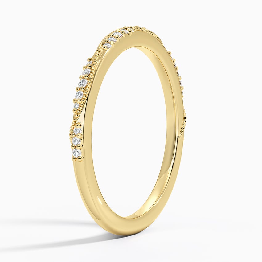 Camellia Milgrain 1.5mm Diamond Ring Yellow Gold 18k Wedding Band
