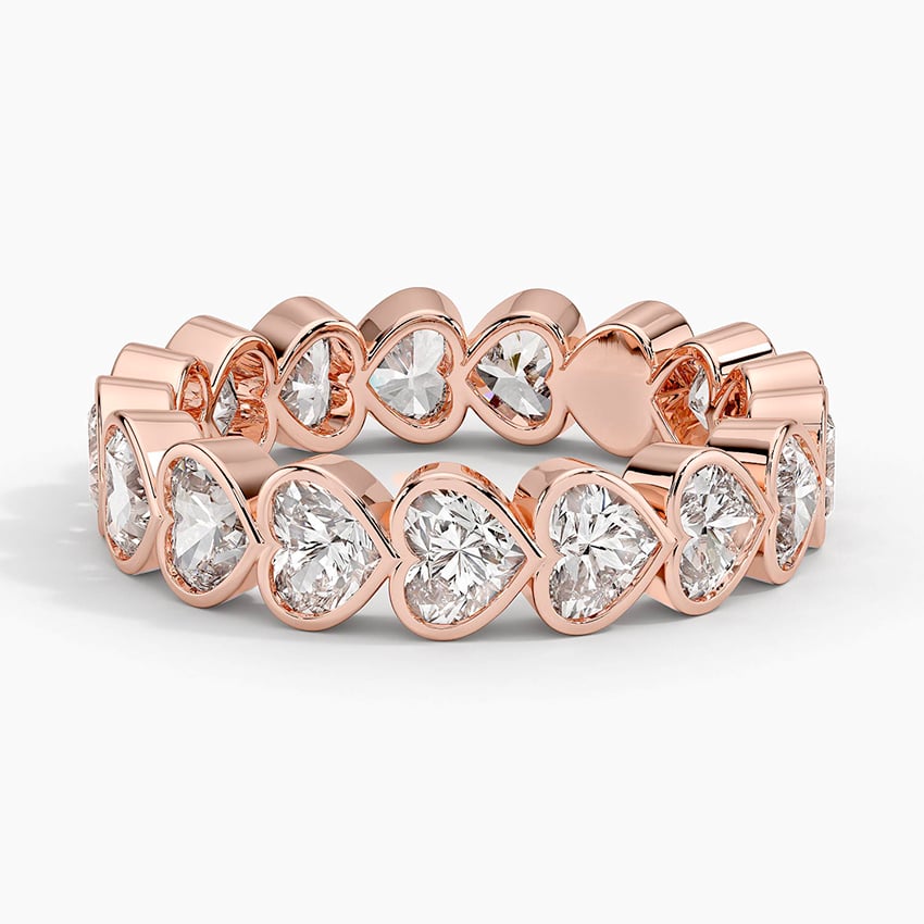 Heart Shaped Lab Diamond Bezel Ring Rose Gold 18k Wedding Band