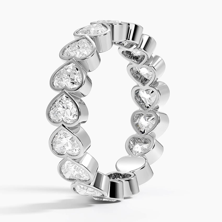 Heart Shaped Lab Diamond Bezel Ring Platinum Wedding Band