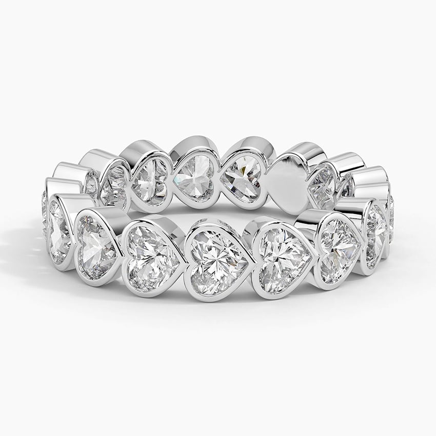 Heart Shaped Lab Diamond Bezel Ring Platinum Wedding Band