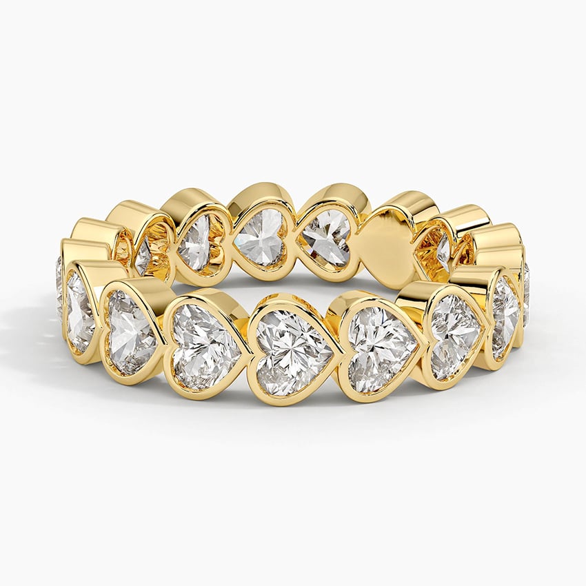 Heart Shaped Lab Diamond Bezel Ring Yellow Gold 18k Wedding Band