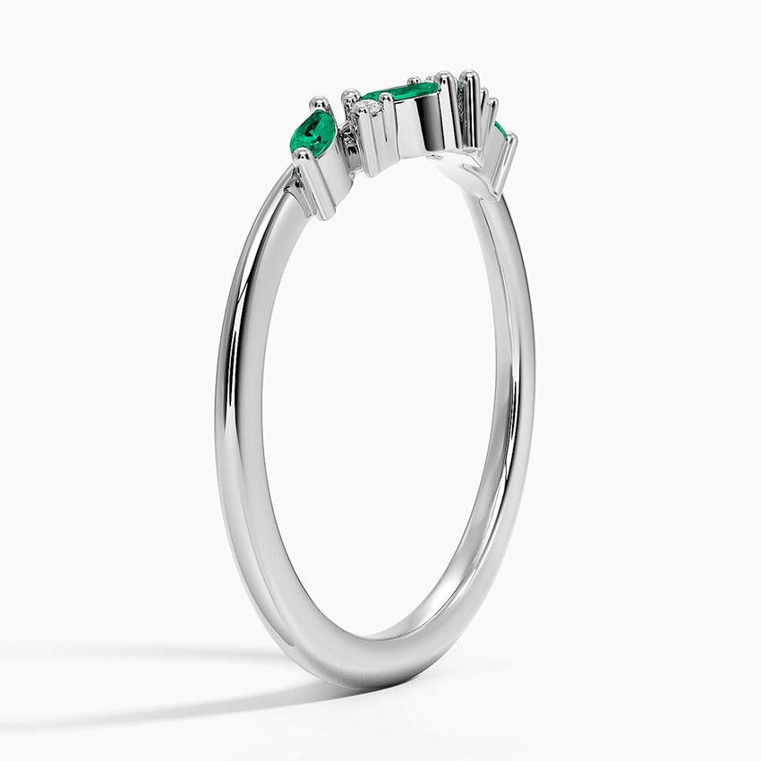 Yvette Lab Emerald and Diamond Ring Platinum Wedding Band