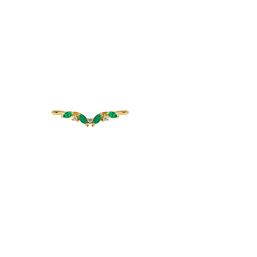 Yvette Lab Emerald and Diamond Ring Yellow Gold 18k Wedding Band