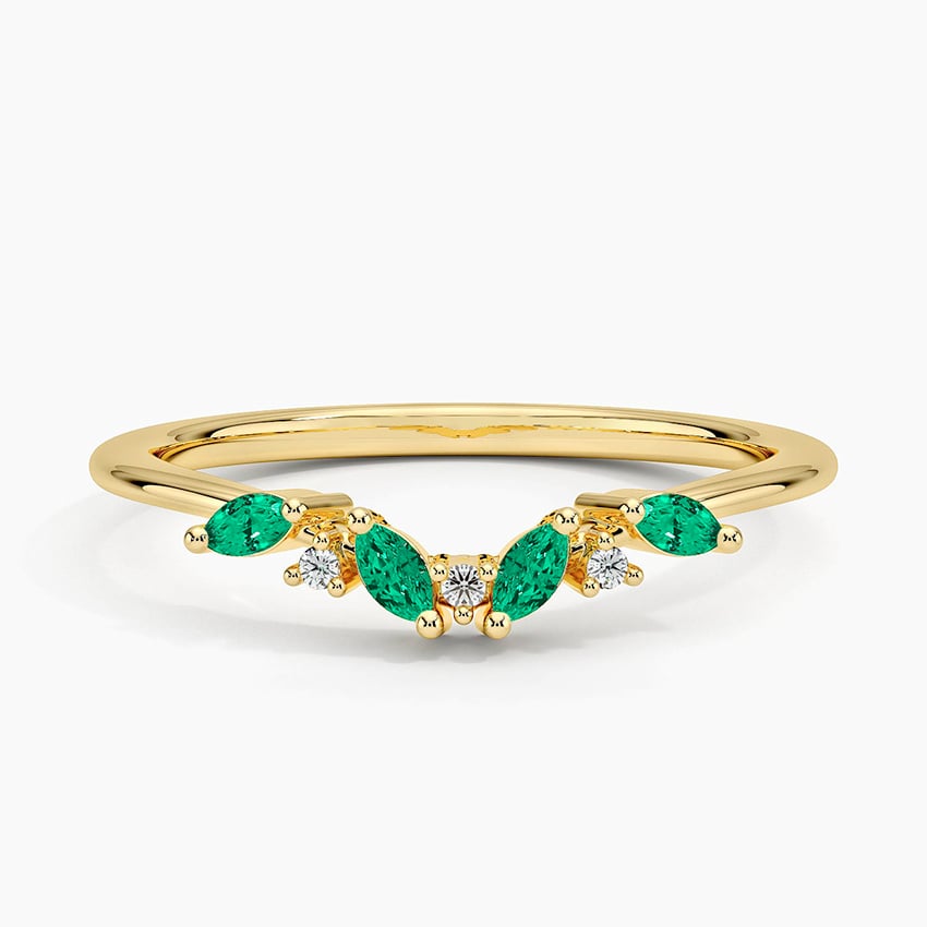 Yvette Lab Emerald and Diamond Ring Yellow Gold 18k Wedding Band