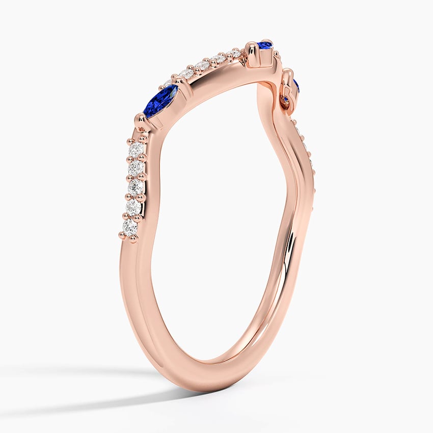 Luxe Willow Curved Sapphire and Diamond Ring Rose Gold 18k Wedding Band