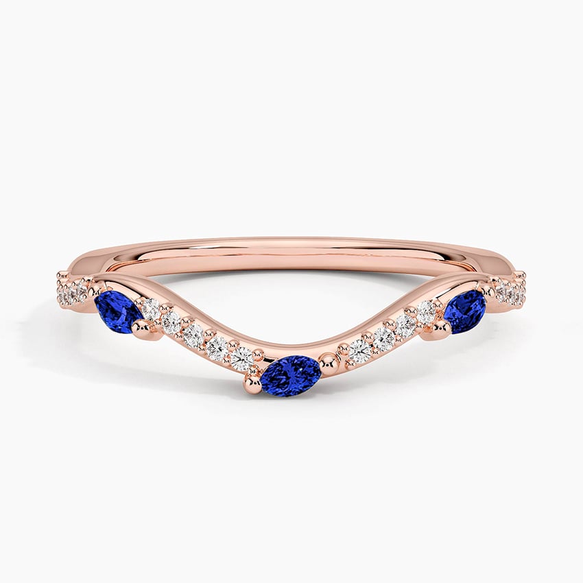 Luxe Willow Curved Sapphire and Diamond Ring Rose Gold 18k Wedding Band