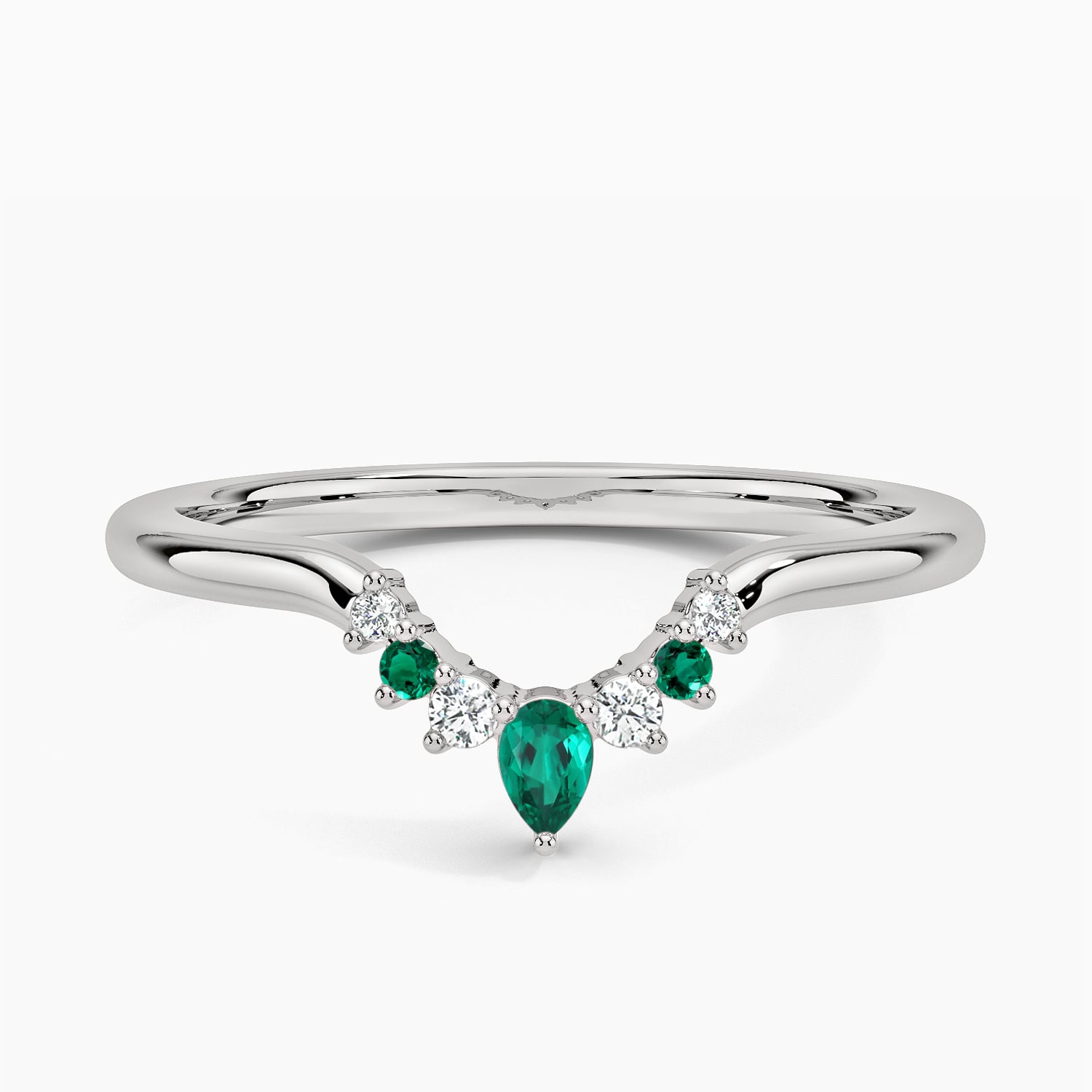 Lunette Lab Emerald and Diamond Contoured Ring Platinum Wedding Band
