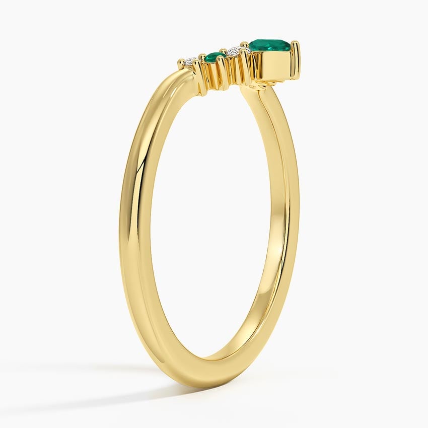 Lunette Lab Emerald and Diamond Contoured Ring Yellow Gold 18k Wedding Band