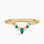 Lunette Lab Emerald and Diamond Contoured Ring Yellow Gold 18k Wedding Band