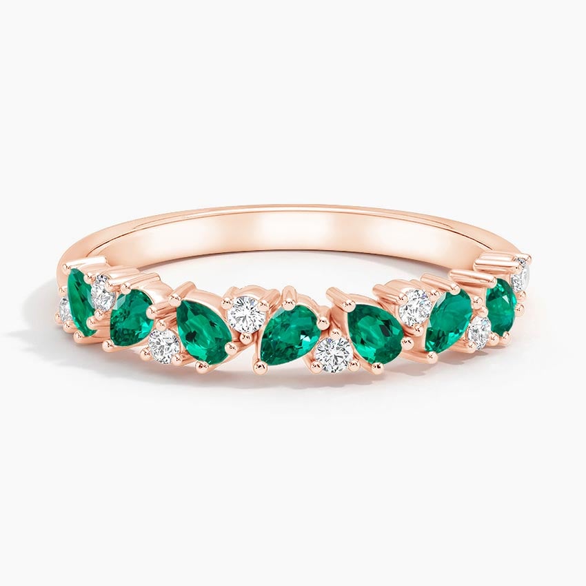 Olivetta Lab Emerald and Diamond Ring Rose Gold 18k Wedding Band