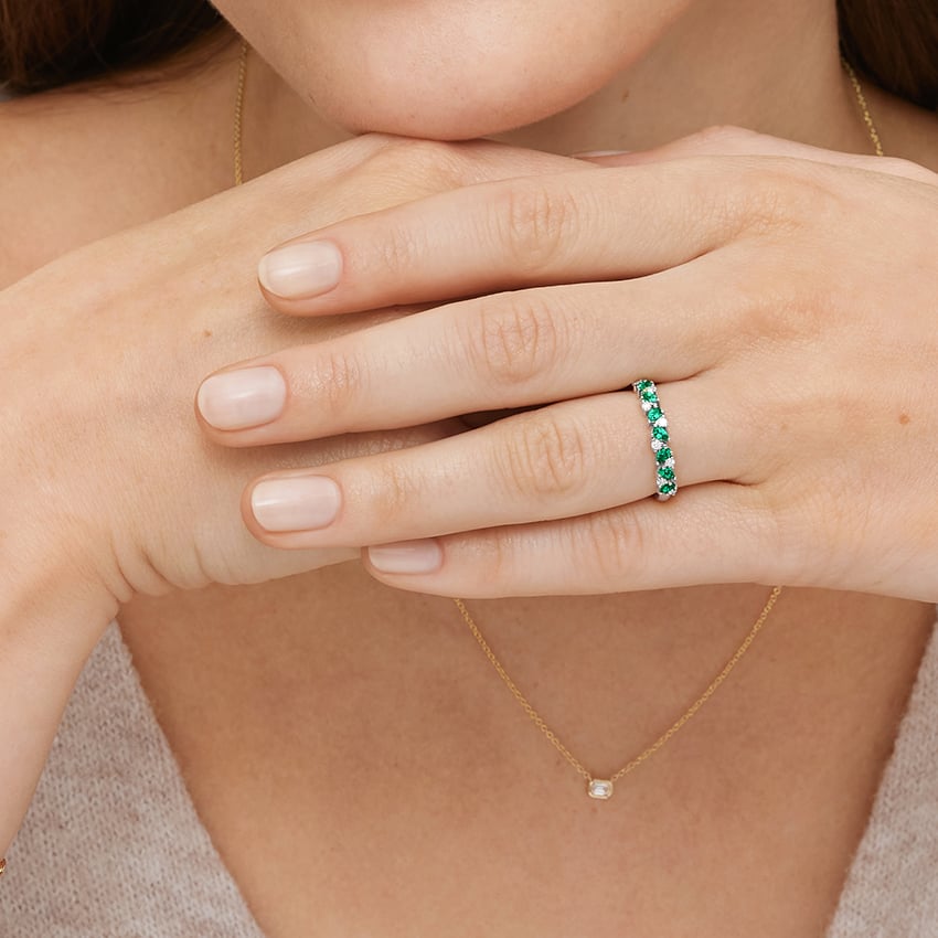 Olivetta Lab Emerald and Diamond Ring Platinum Wedding Band