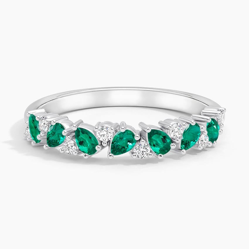 Olivetta Lab Emerald and Diamond Ring Platinum Wedding Band