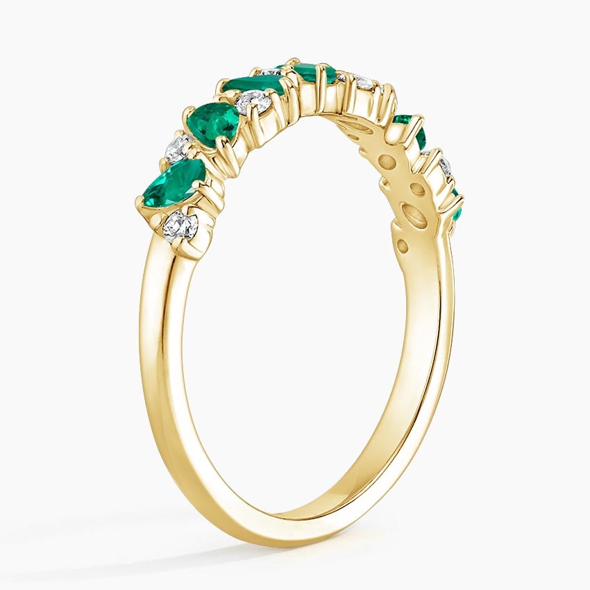 Olivetta Lab Emerald and Diamond Ring Yellow Gold 18k Wedding Band