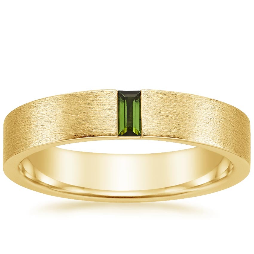 Apollo Green Tourmaline 4.5mm Wedding Ring Yellow Gold 18k Wedding Band