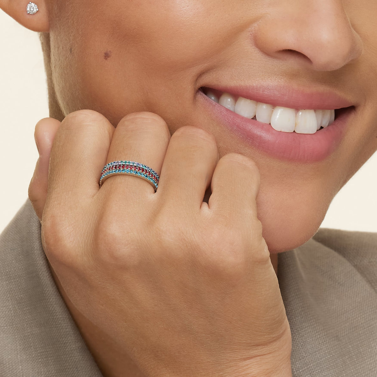 Luxe Ballad London Blue Topaz Ring Platinum Wedding Band
