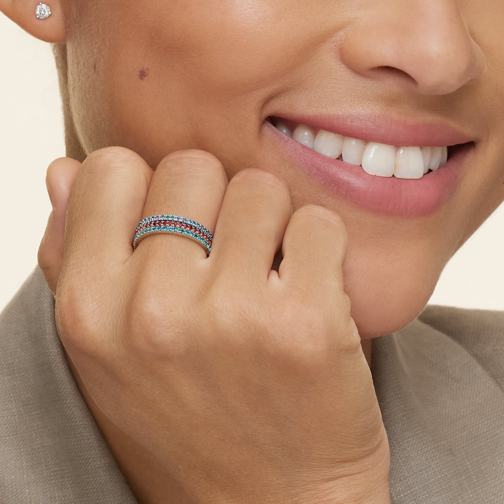 Luxe Ballad London Blue Topaz Ring Platinum Wedding Band