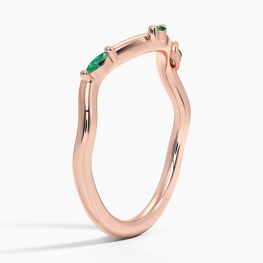 Willow Contour Lab Emerald Ring Rose Gold 18k Wedding Band