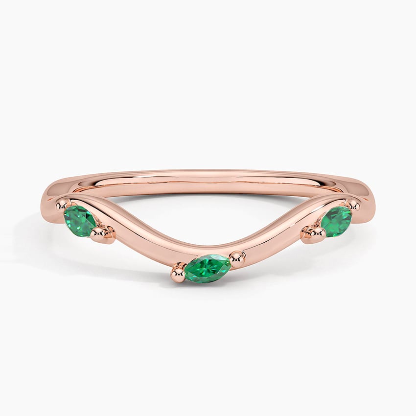 Willow Contour Lab Emerald Ring Rose Gold 18k Wedding Band