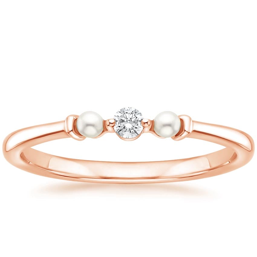 Marlene Freshwater Cultured Pearl and Diamond Ring Rose Gold 18k Wedding Band