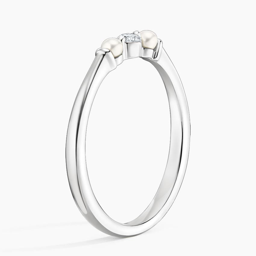 Marlene Freshwater Cultured Pearl and Diamond Ring Platinum Wedding Band