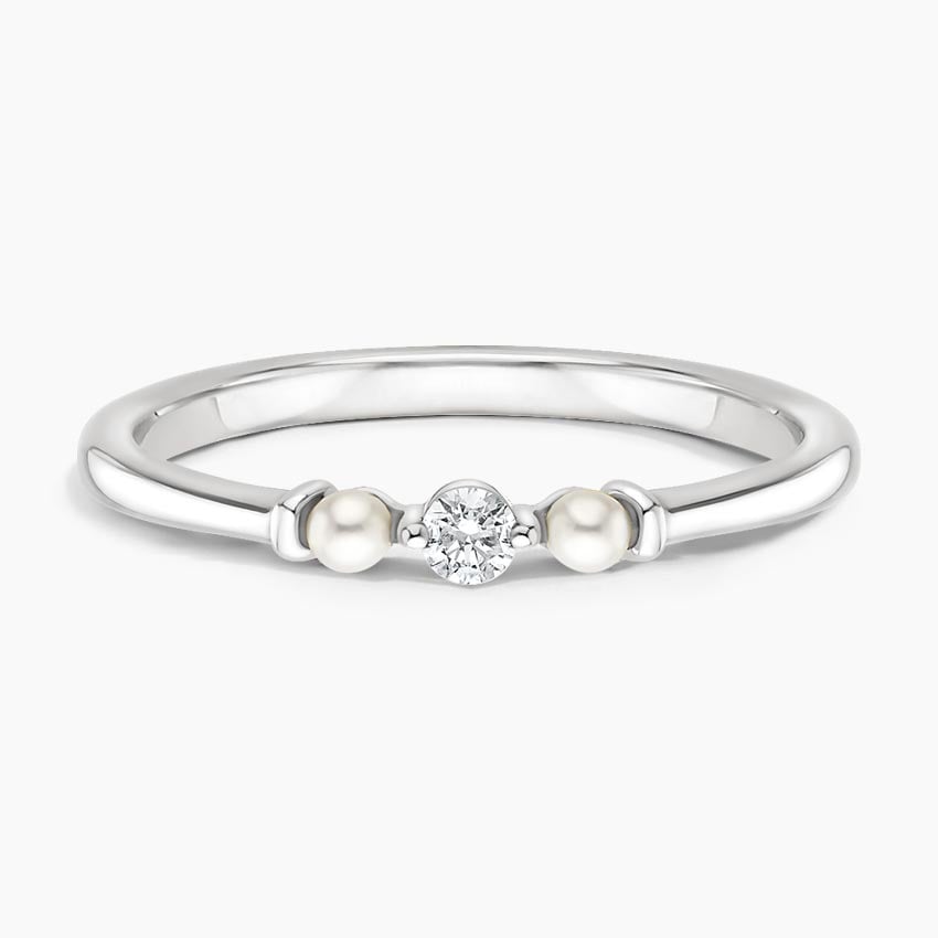 Marlene Freshwater Cultured Pearl and Diamond Ring Platinum Wedding Band