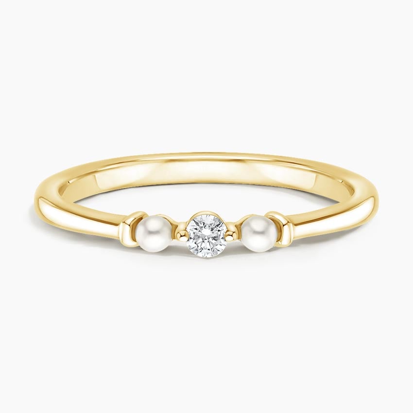 Marlene Freshwater Cultured Pearl and Diamond Ring Yellow Gold 18k Wedding Band