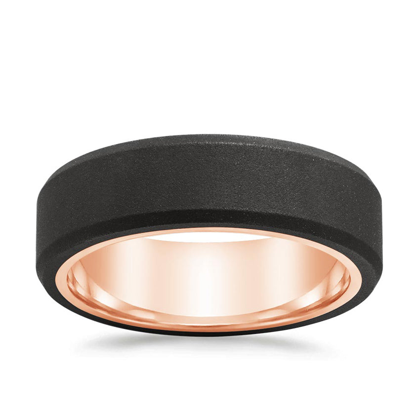 Jett Black 7mm Wedding Ring Rose Gold 18k Wedding Band