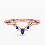Lunette Sapphire and Diamond Contoured Ring Rose Gold 18k Wedding Band