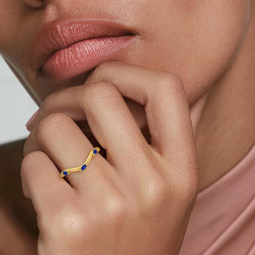 Willow Contour Sapphire Ring Yellow Gold 18k Wedding Band